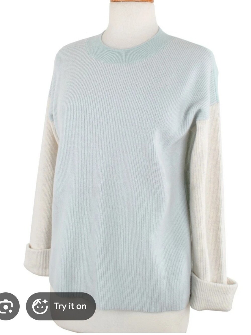 Nwt Club Monaco 349$ Arya Cashmere Light Blue Cream Colorblock Sweater Y2K Lux - Picture 1 of 9